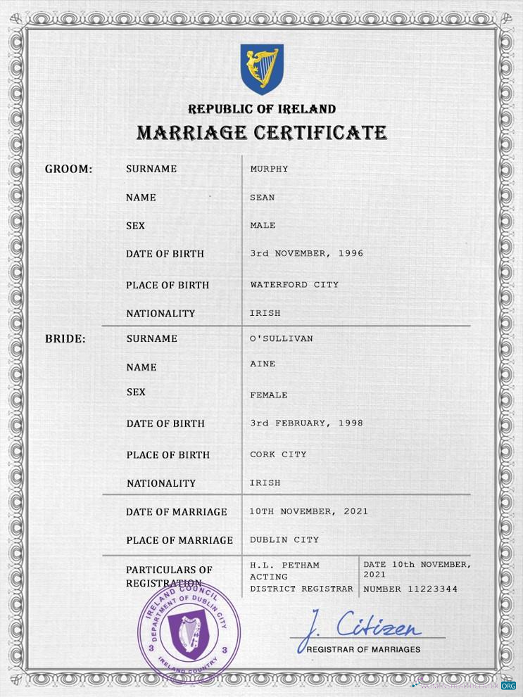 Download Ireland marriage certificate PSD template Photoshop template